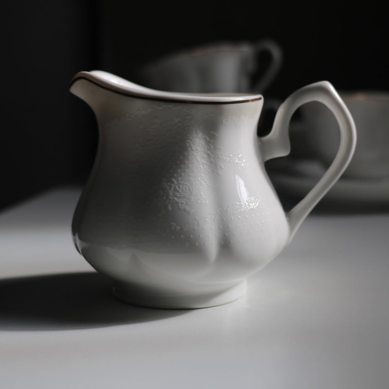 GuangYang 15-pcs Porcelain Tea sets for Adults, Off White Embossed Pattern with Gold Trim (A set Included 1 Teapot, 1 Sugar Bowl, 1 Cream Pitcher, 6 Cups and 6 Saucers) - Image 4